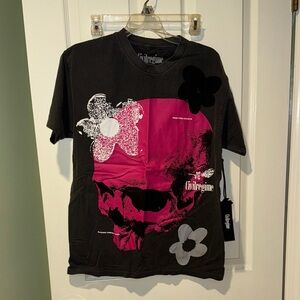 Civil Regime Skull Graphic Tee - Black and Pink